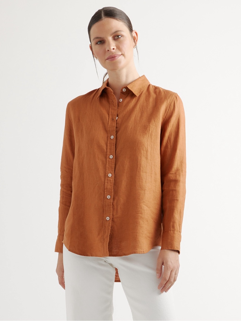 Quince Linen Women's Button-Down Shirt, Terracotta Small - Picture 5 of 5
